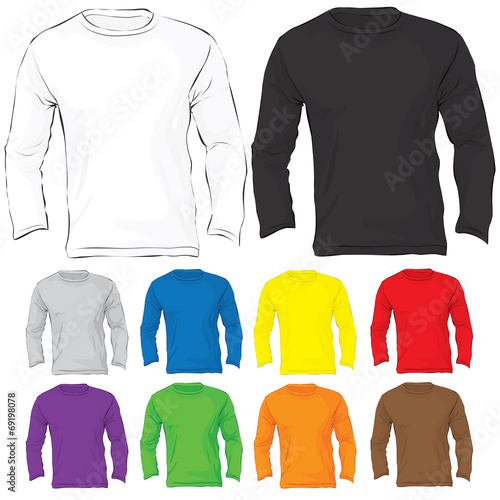 Men's Long Sleeved T-Shirt Template in Many Color