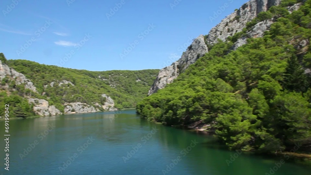 Panoramic shot of river Krka`s shore Panoramic shot of river Krka`s shore