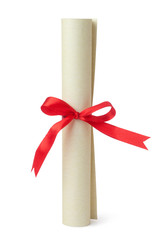 Scroll of diploma isolated on white