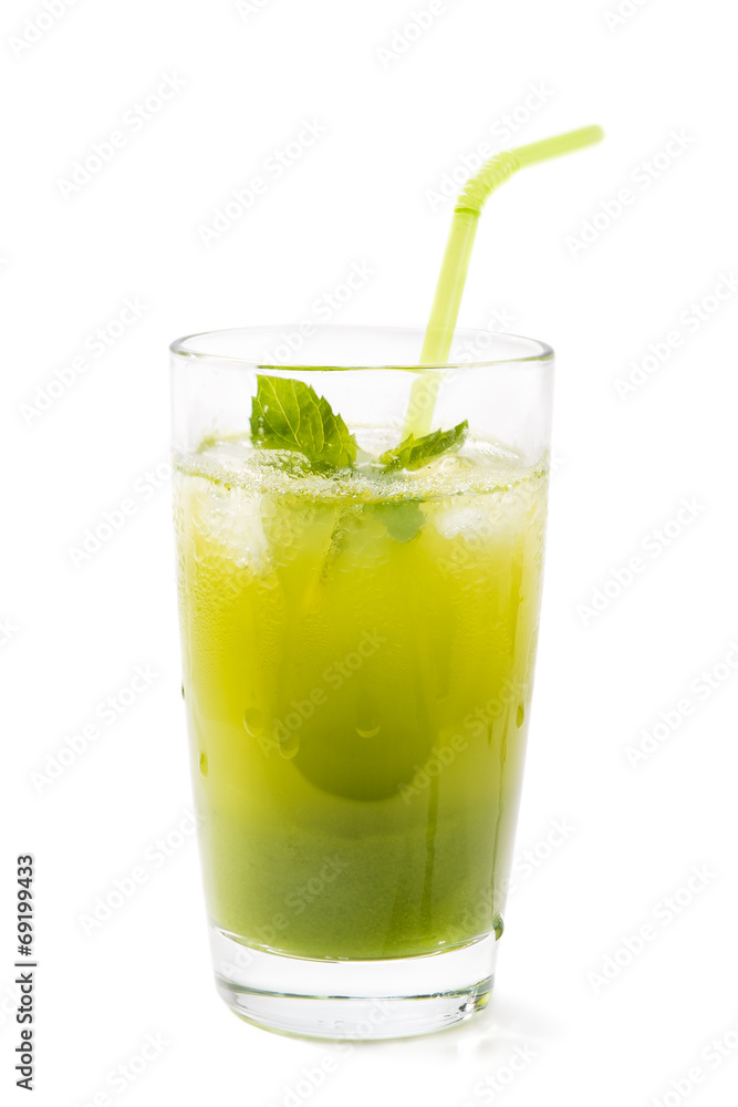 Glass of juice from fresh cucumbers isolated on white background Glass of juice from fresh cucumbers isolated on white background