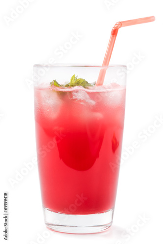 Glass of fresh watermelon juice isolated on white background