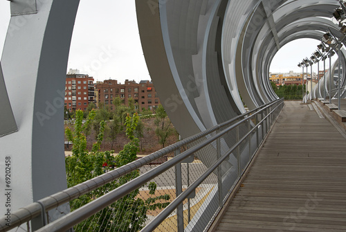 Spherical metal modern bridge Madrid, Spain