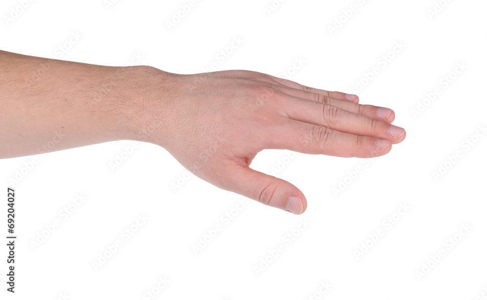 Open palm hand gesture of male hand. Open palm hand gesture of male hand.