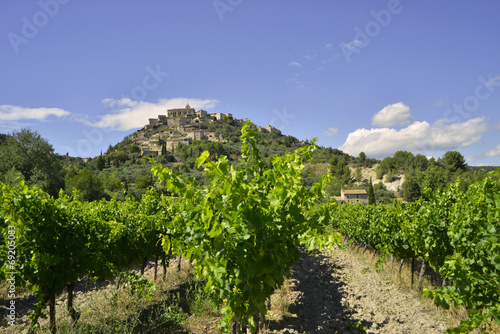 Gordes (84220) dominant ses vignes, département du Vaucluse en région Provence-Alpes-Côte-d'Azur, France