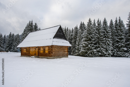 Krajobraz górski, góralska chata