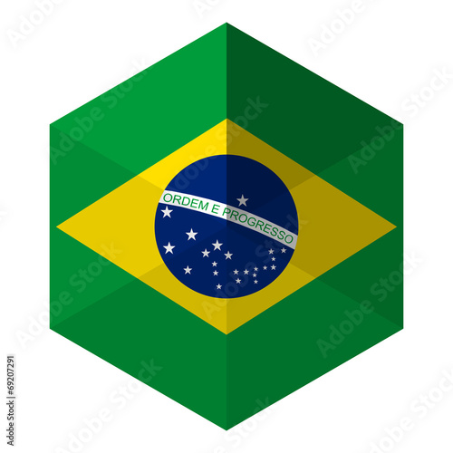 Brazil Flag Hexagon Flat Icon Button