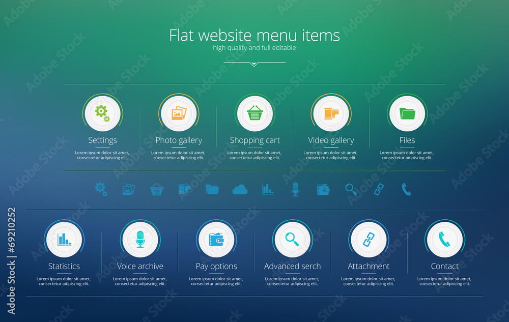 Flat web design menu template with solid colors