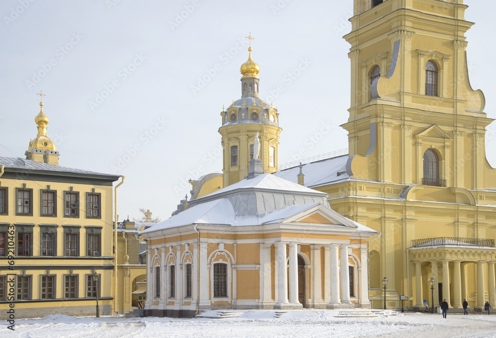 Ботный домик на фоне Петропавловского собора. Санкт-Петербург