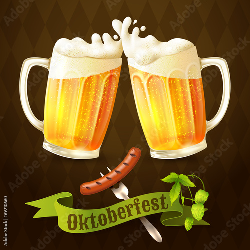 Beer mugs Octoberfest poster