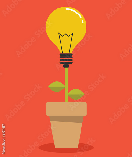 Business growth with idea light bulb, flat vector