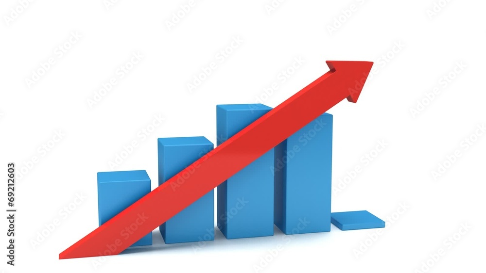 3d blue bar graph with red arrow. Grow, chart 3d blue bar graph with red arrow. Grow, chart
