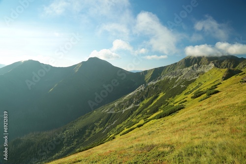 View of Carpathian Mountains from the top at dawn, Poland