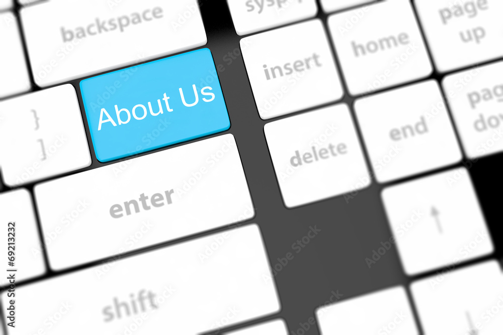 concepts of 'about us', message on keyboard enter key. concepts of 'about us', message on keyboard enter key.