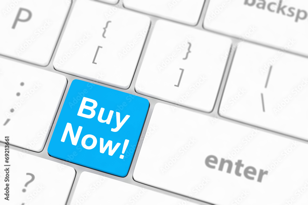 Buy now key on a white keyboard Buy now key on a white keyboard