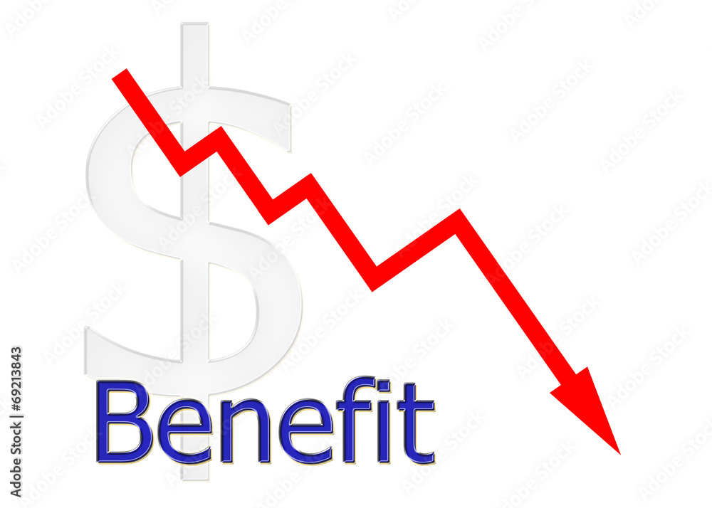 red diagram downwards benefit with dollar symbol red diagram downwards benefit with dollar symbol