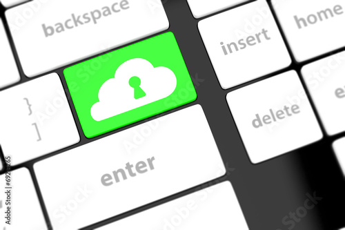 Cloud computing security concept on keyboard button close-up