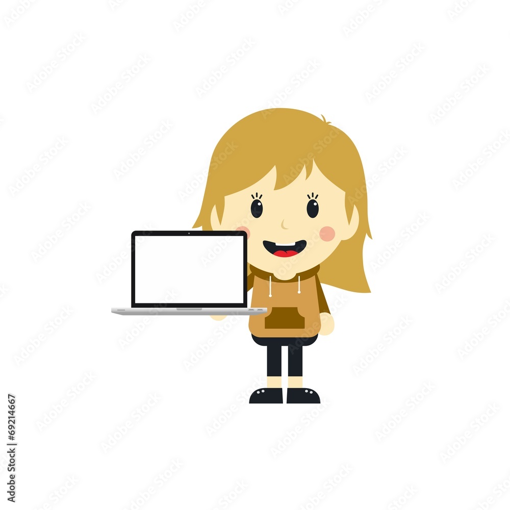 cute girl with laptop cartoon character cute girl with laptop cartoon character