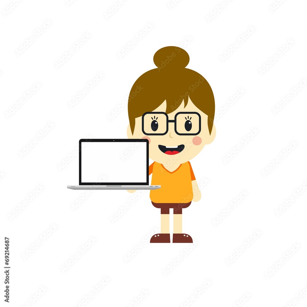 cute girl with laptop cartoon character cute girl with laptop cartoon character