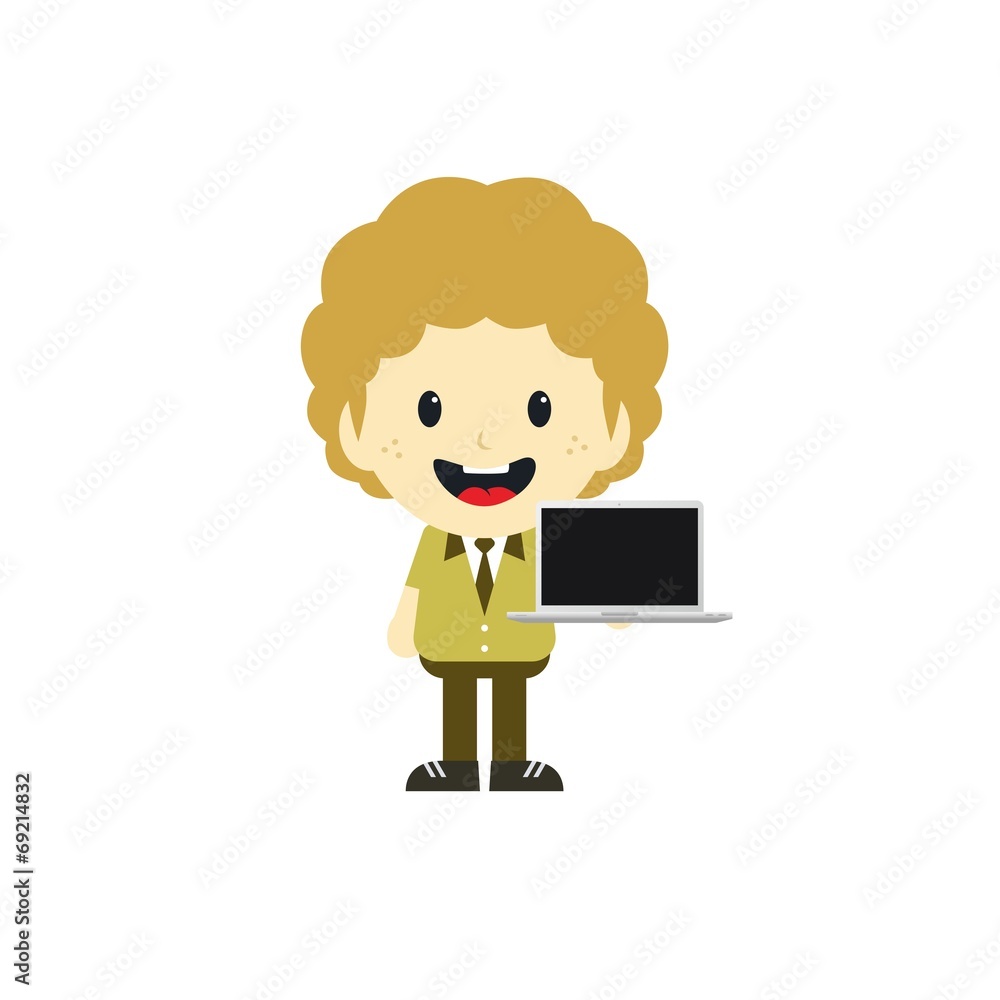 adorable boy with laptop cartoon character adorable boy with laptop cartoon character