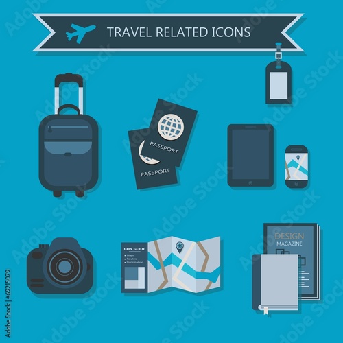 Some travel essentials and related icons