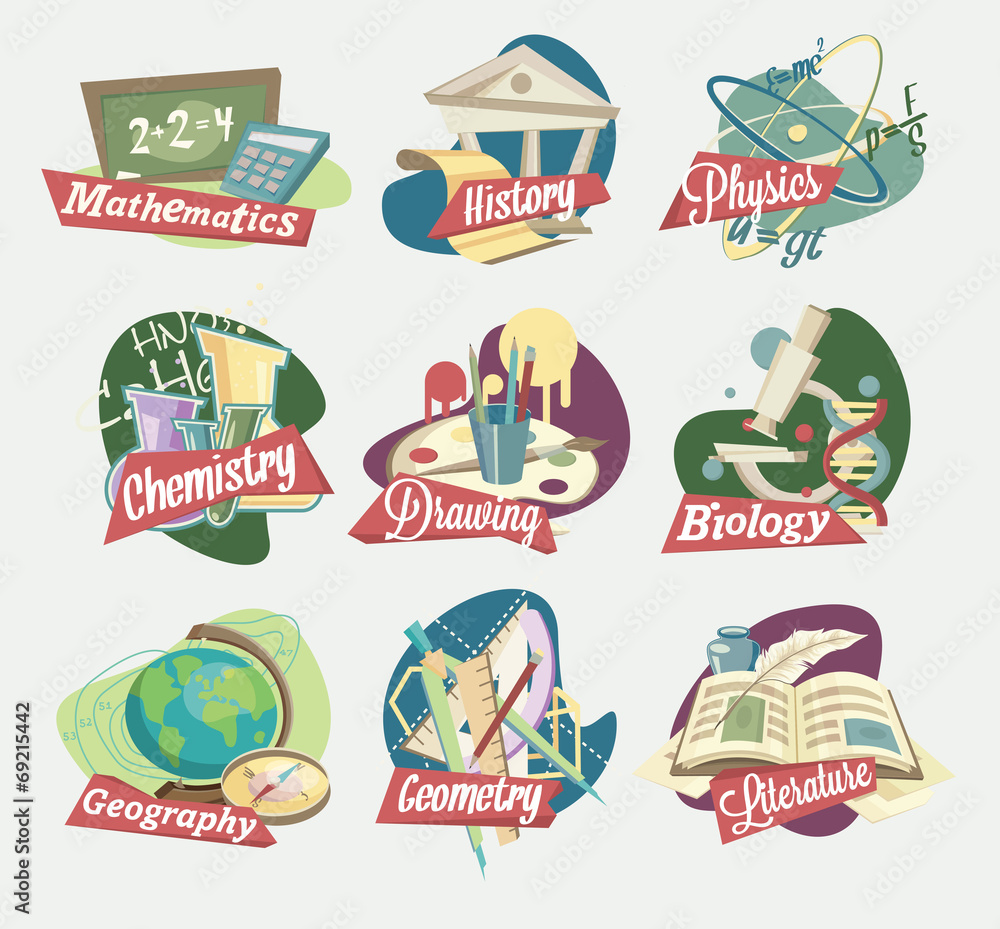 Emblems of school subjects Stock Vector | Adobe Stock