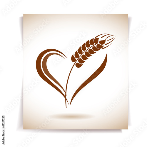 Abstract wheat ears icon with heart element