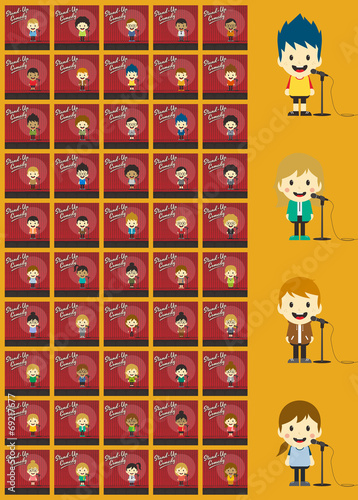 stand up comedian cartoon character set