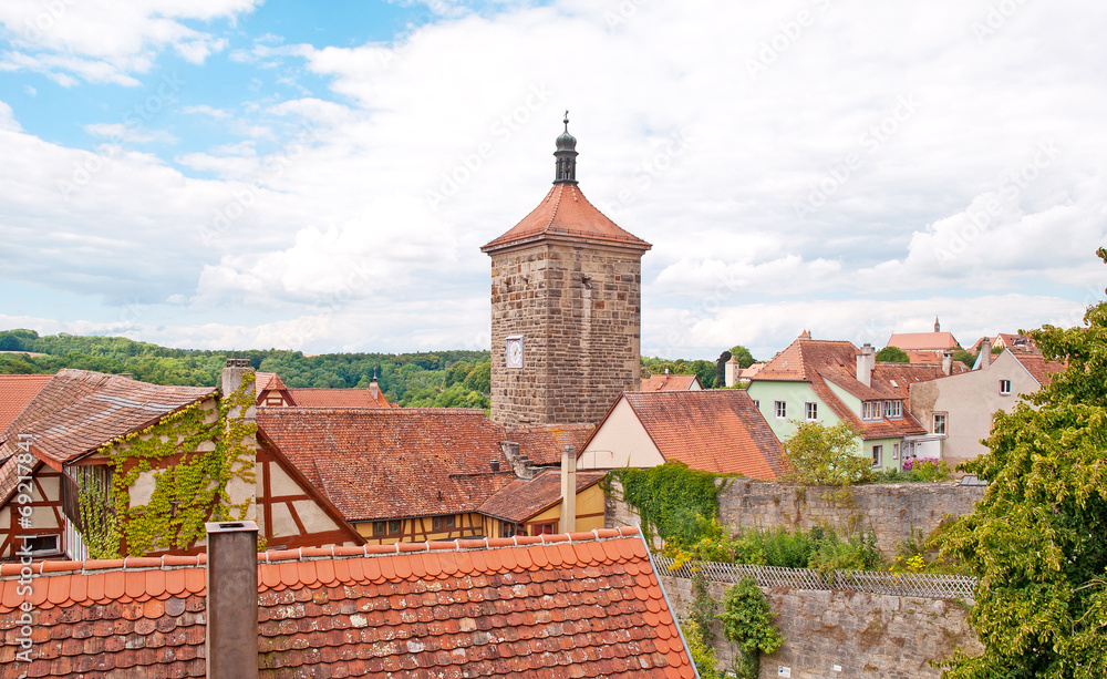 Blick auf Rothenburg ob der Tauber mit Siebersturm