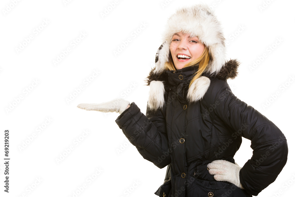 Winter vacation. Cheerful girl in warm clothes. Winter vacation. Cheerful girl in warm clothes.