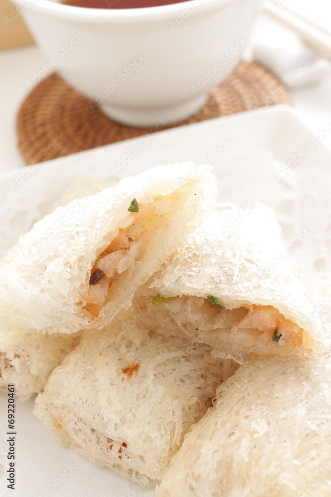 Chinese food, deep fried seafood roll dumpling Chinese food, deep fried seafood roll dumpling