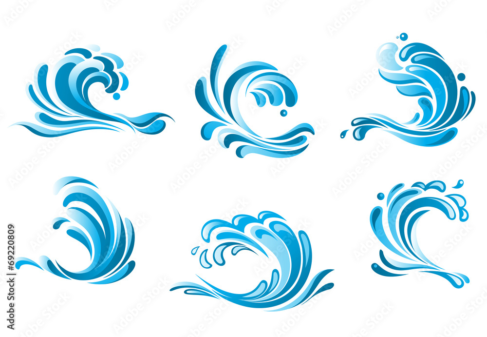 Naklejka premium Blue water waves symbols