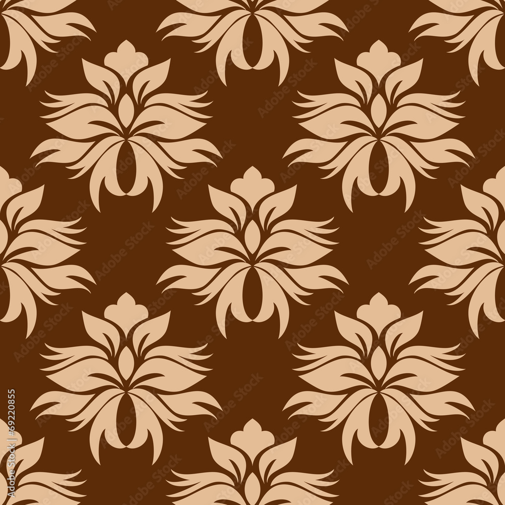 Floral beige on brown damask seamless pattern Floral beige on brown damask seamless pattern