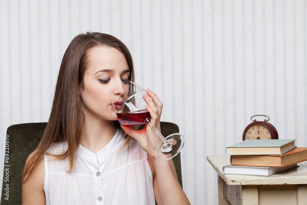 Beautiful girl drinking red wine Beautiful girl drinking red wine