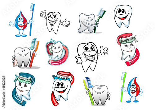 Cartoon tooth hygiene set