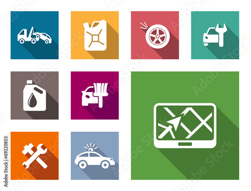 Car service flat icons set