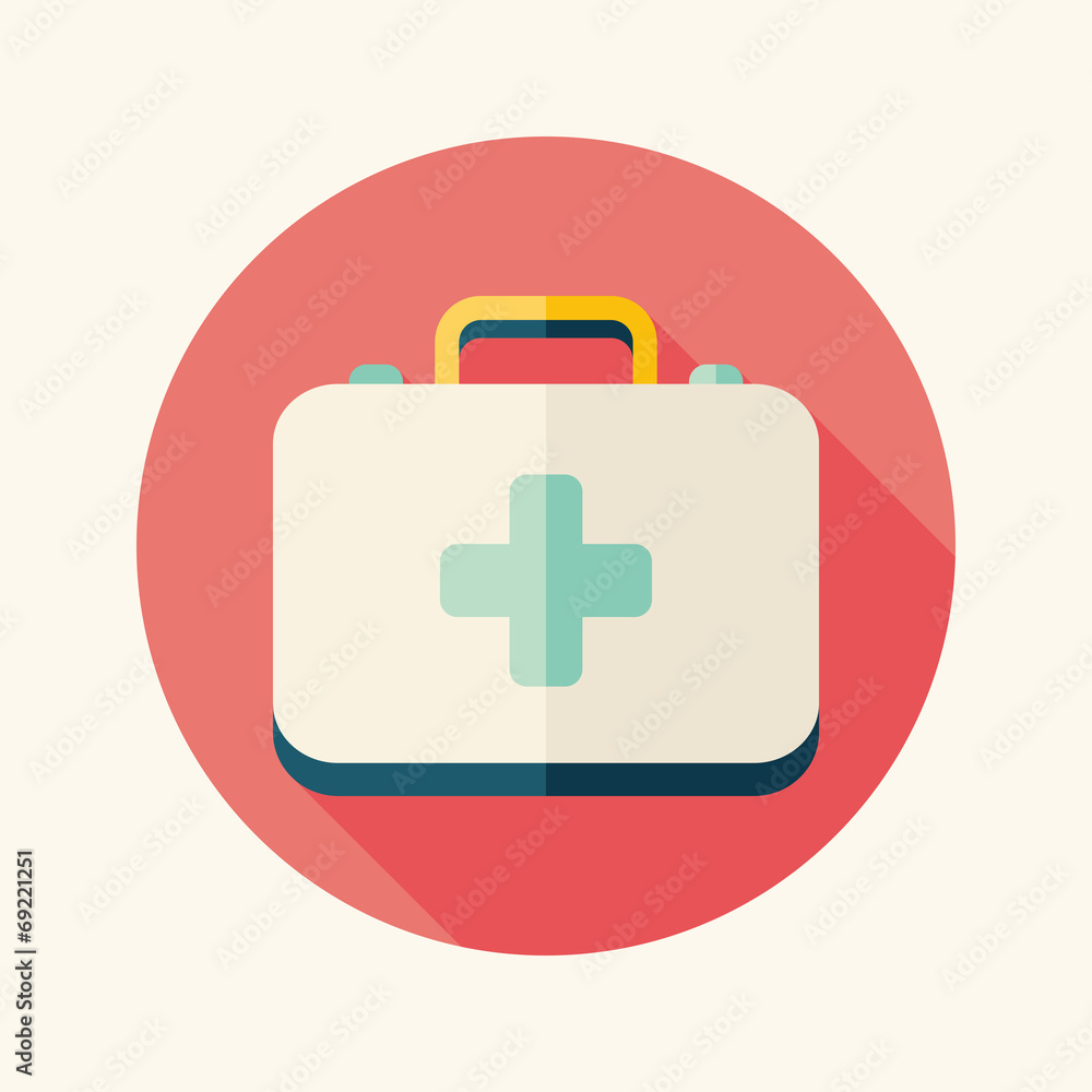 first aid kit flat icon with long shadow