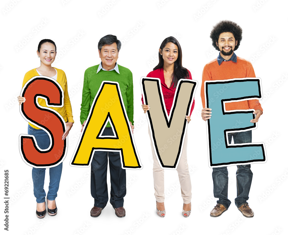 Group of Diverse People Holding Save Group of Diverse People Holding Save