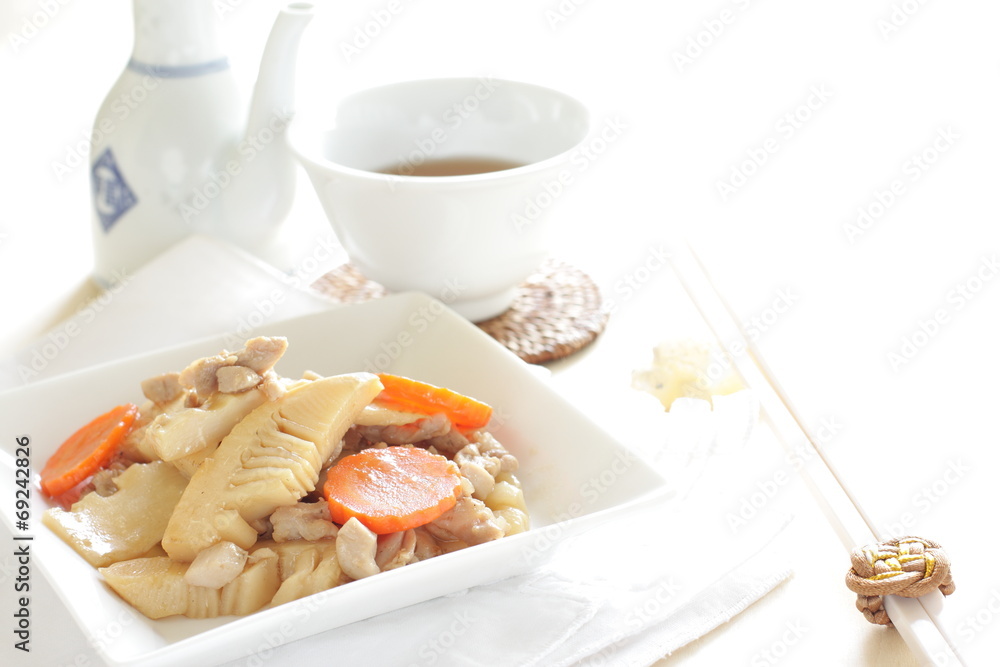 Chinese food, bamboo shoots and chicken stir fried
