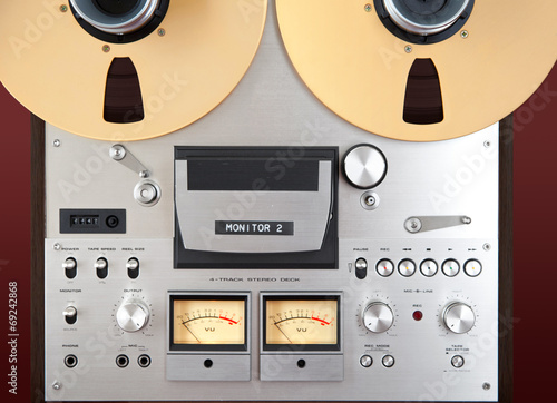 Analog Stereo Open Reel Tape Deck Recorder VU Meter Closeup