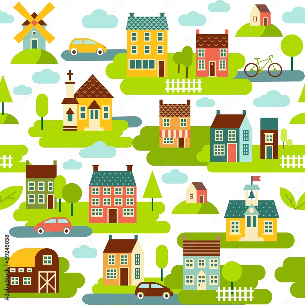 Seamless background with houses and city landscape