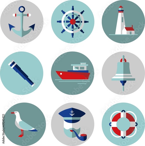 Set of flat icons in nautical style