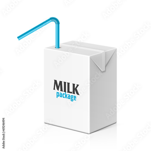Milk or juice box with drinking straw template