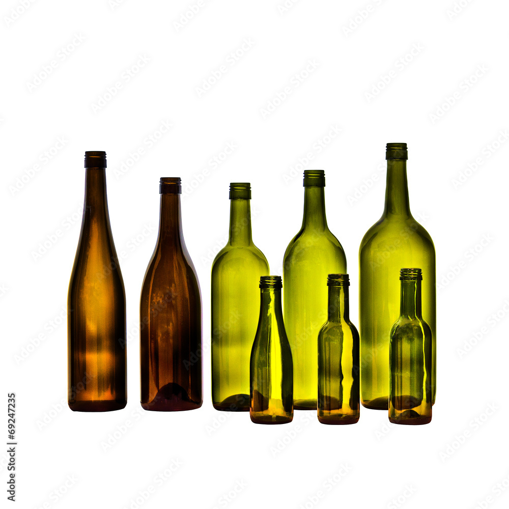 Empty glass wine bottles on white background Empty glass wine bottles on white background