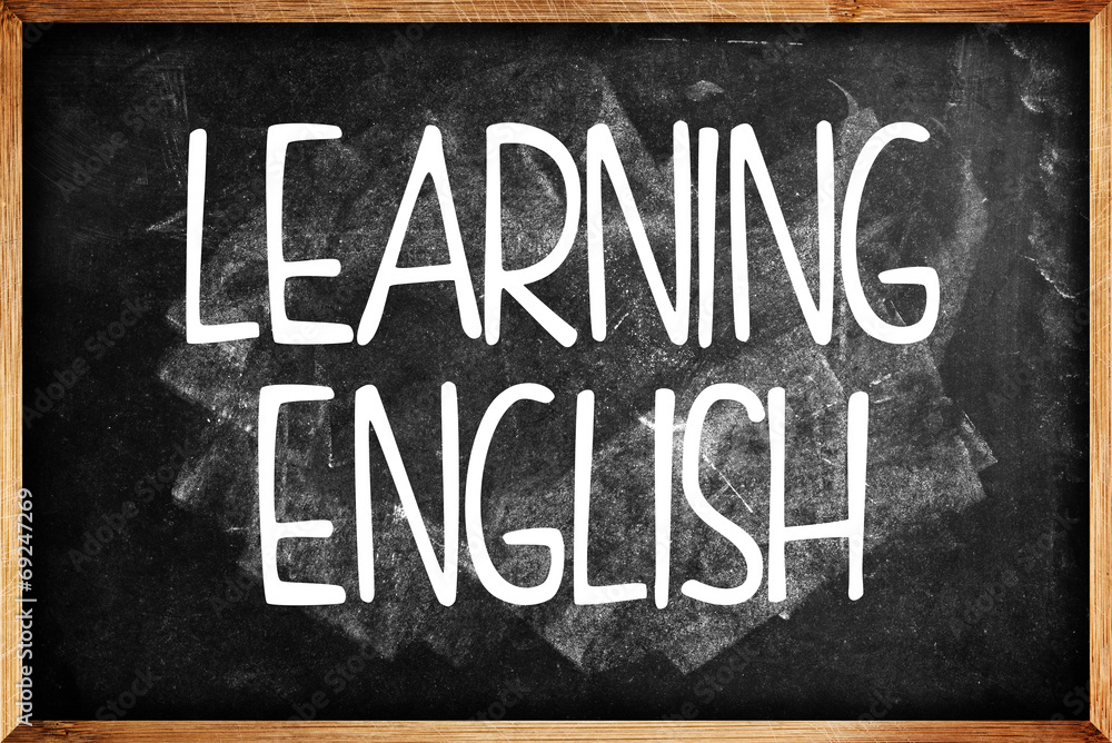 Obraz premium Learning English title on Language School Blackboard