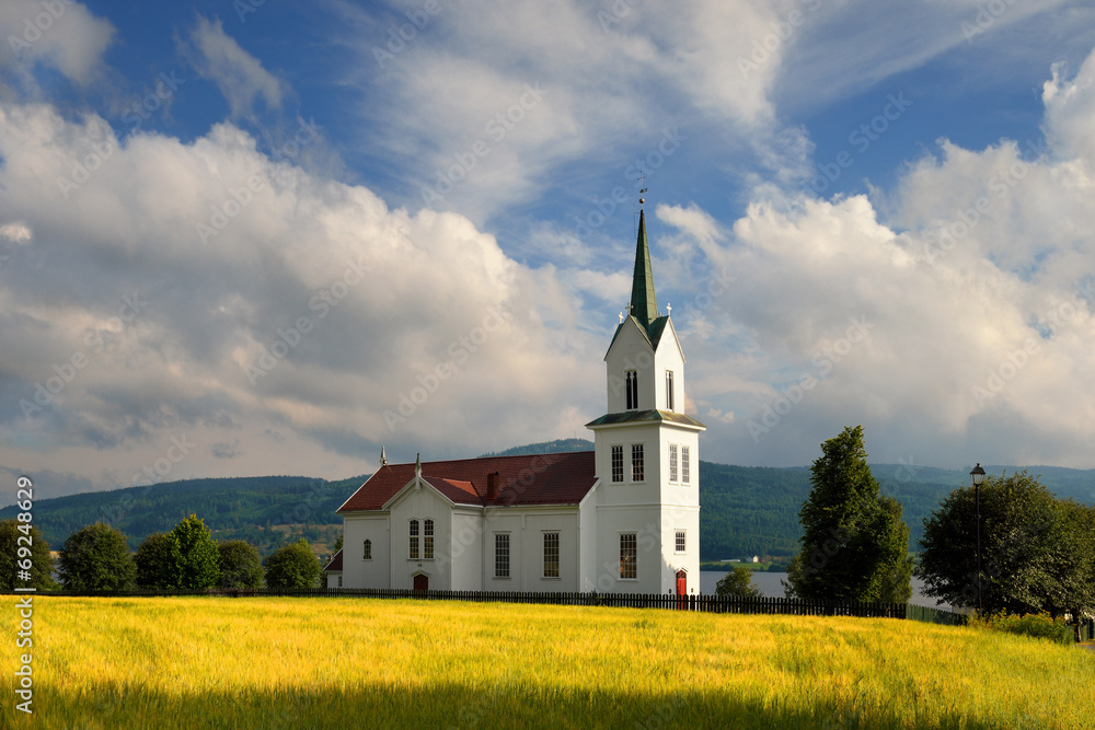 Mały kościół drewniany , Norwegia - obrazy, fototapety, plakaty 