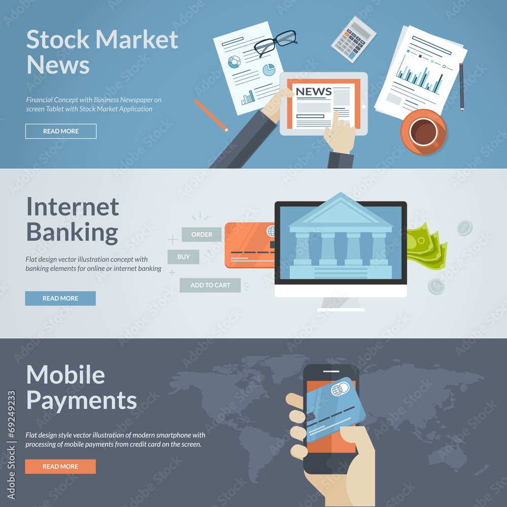 Flat design concepts for online payment and news Flat design concepts for online payment and news
