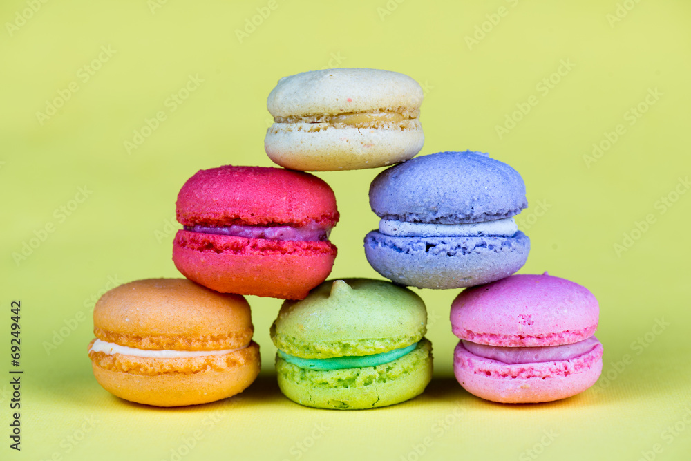 Delicious group of fresh and sweet  macarons