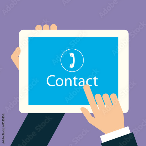 Vector flat hand  toch contact on   tablet device