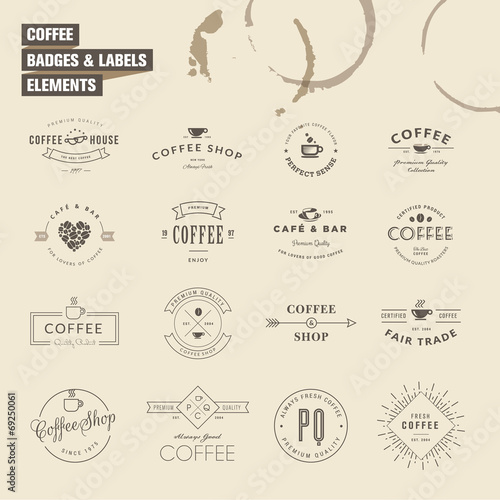 Set of badges and labels elements for coffee