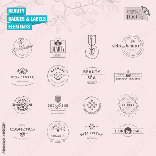 Set of badges and labels elements for beauty